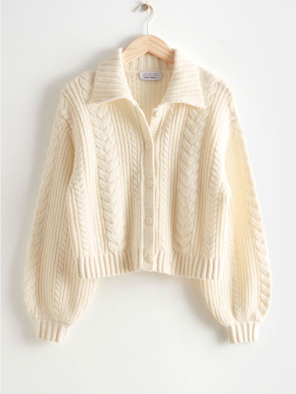 & Other Stories Wool Cream White Cable Knit Button-Up Sweater Cardigan Small
